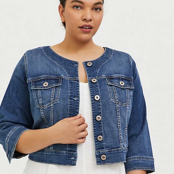 collarless jean jacket